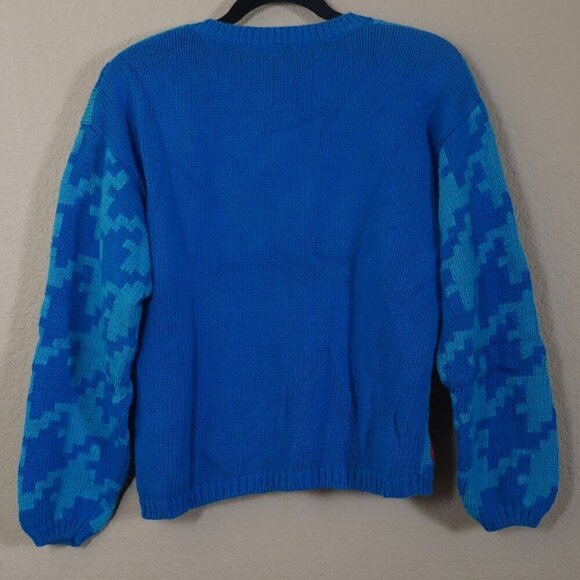 Vintage Gallagher Cardigan Electric Blue Floral Houndstooth M Cottagecore Fairy - Picture 5 of 8